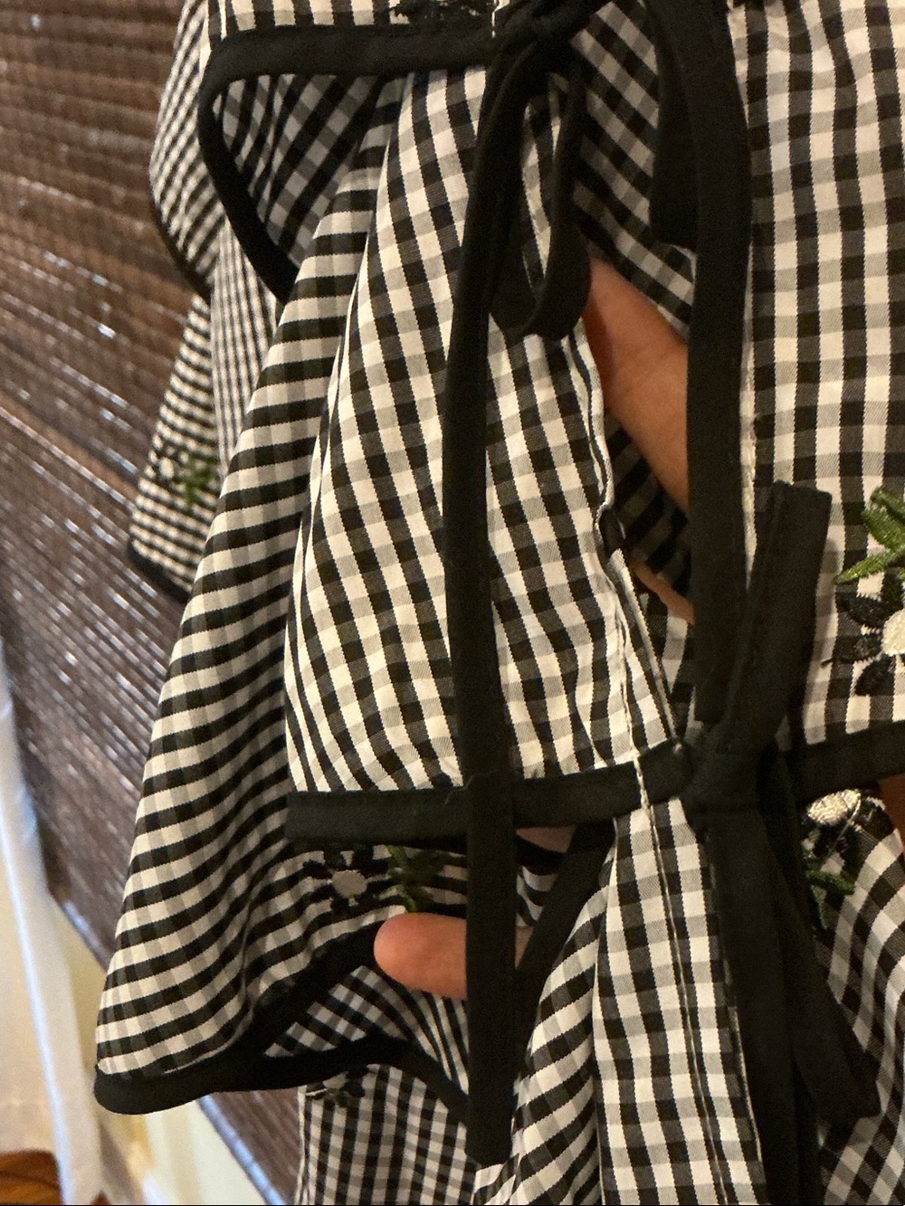 POL Black & White Gingham Ruffle Sleeve Blouse with Green Embroidery - Picture 5 of 5